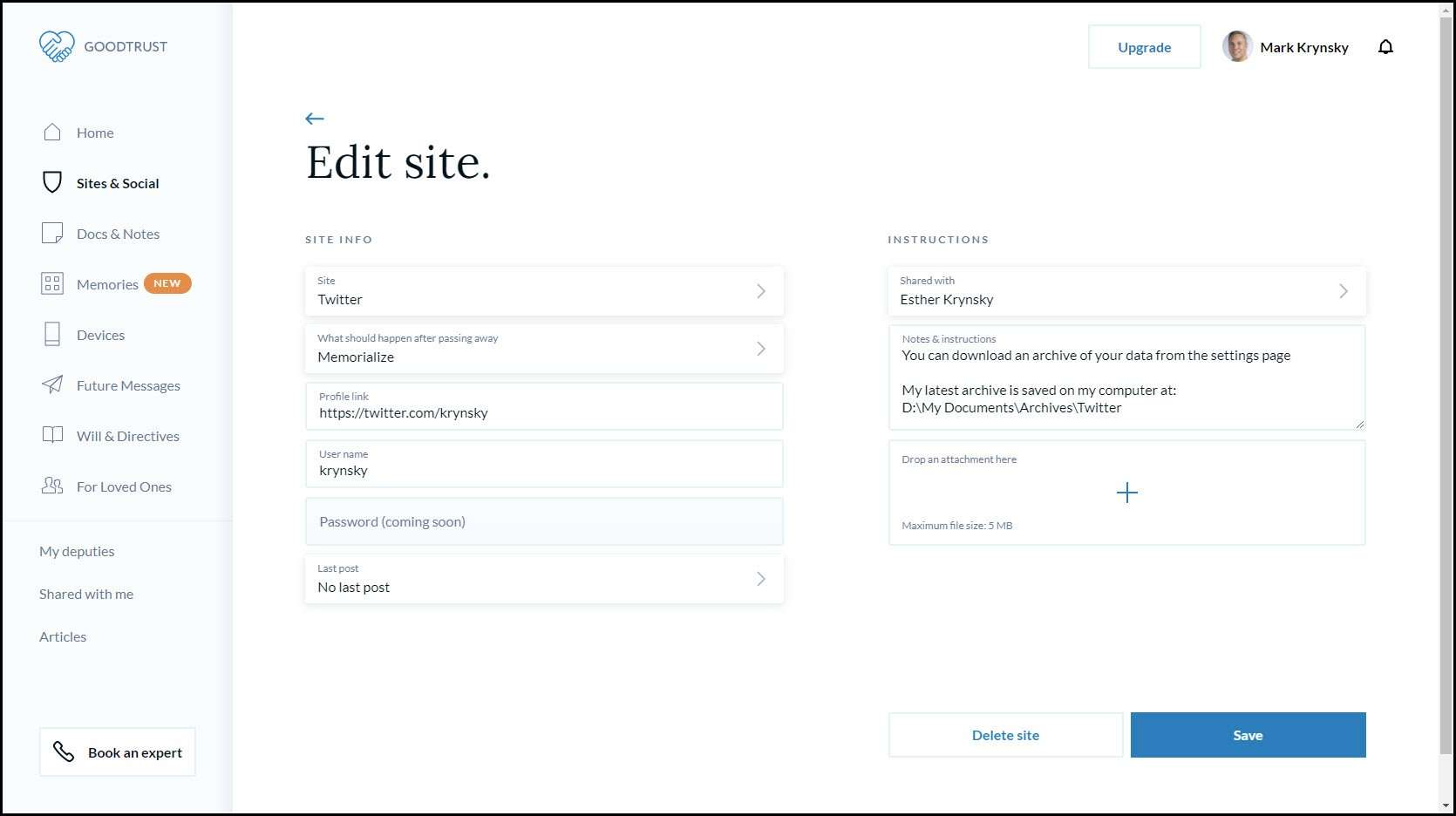 Add / edit site page